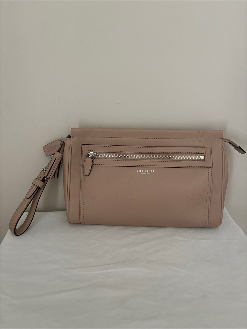 Coach Nude Leather Wristlet Clutch with Front Zip